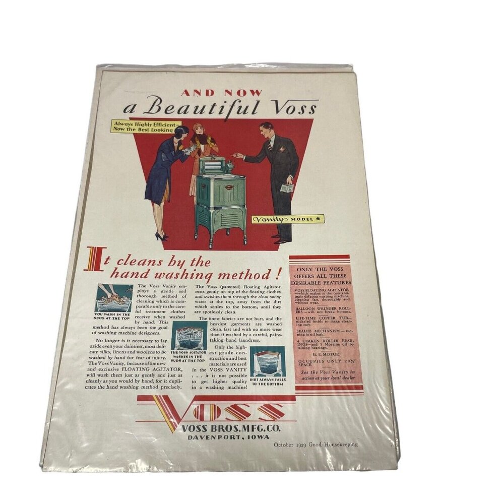 1929 PAPER AD Voss Washing Machine Vanity Model Color Good Housekeeping